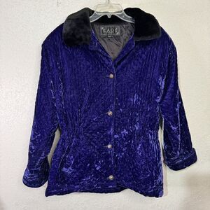 KAOS by Andy Jones Purple quilted velvet Jacket Woman faux fur collar‎ M Vtg